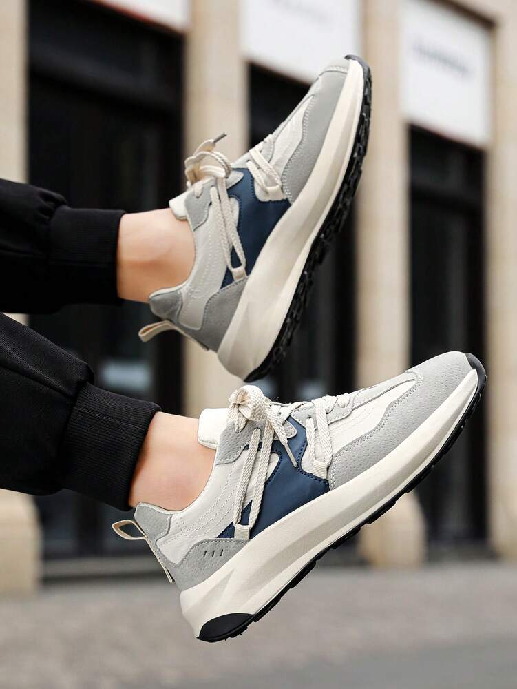 Men's Contrast Color Sports Sneakers Comfortable Versatile Casual Outdoor Lace Up Athletic Shoes Simple Everyday Running Footwear