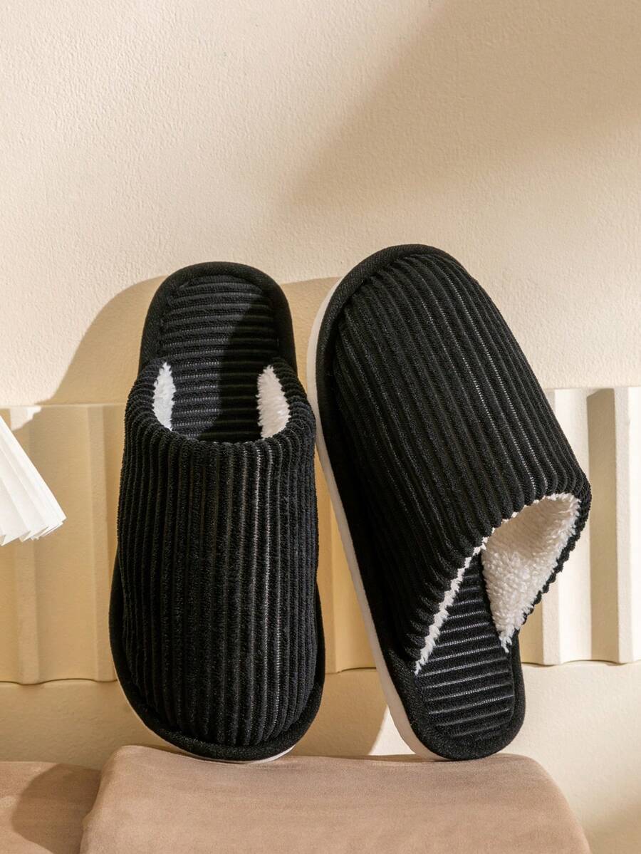 Men's Corduroy Striped Slippers Indoor Bedroom Living Room Couple House Shoes Comfortable Autumn Winter Warm Home Casual Footwear