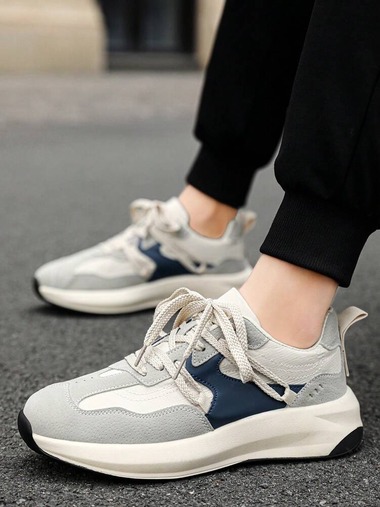 Men's Contrast Color Sports Sneakers Comfortable Versatile Casual Outdoor Lace Up Athletic Shoes Simple Everyday Running Footwear
