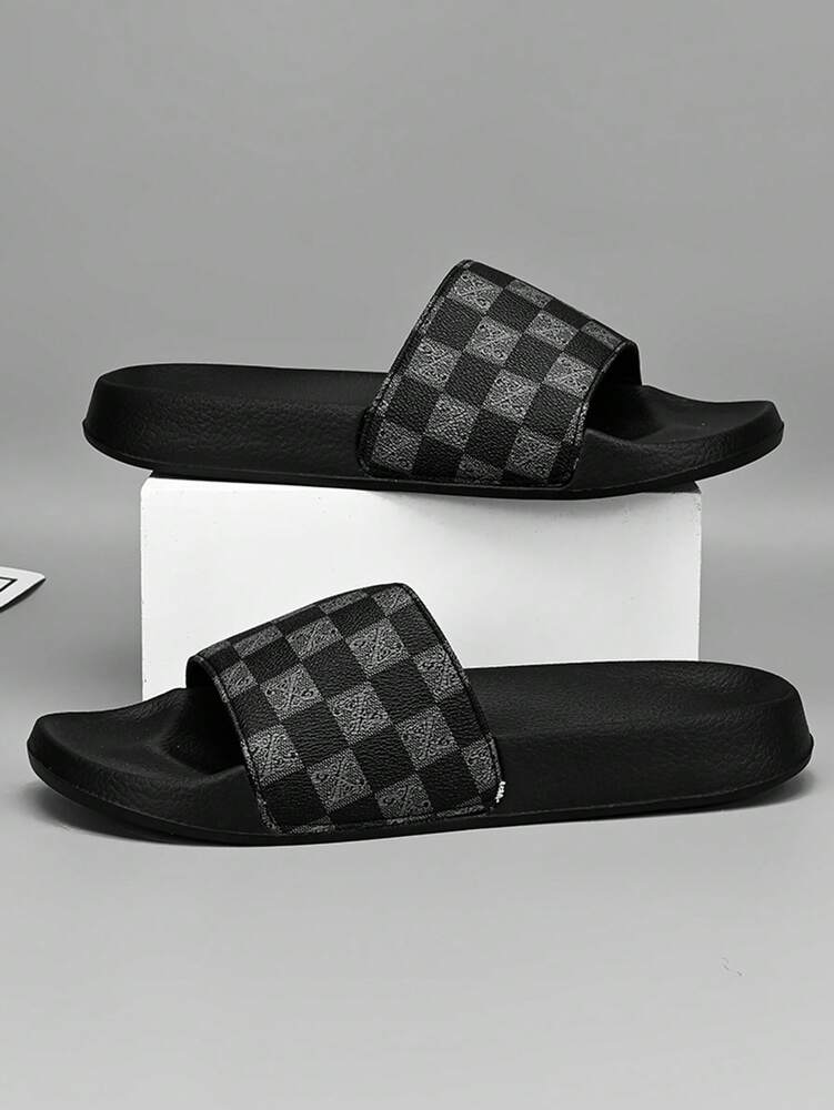 Men's Checkered Casual Slippers Breathable Durable House Shoes Comfortable Home Bathroom Beach Indoor Outdoor Sandals Summer Wear