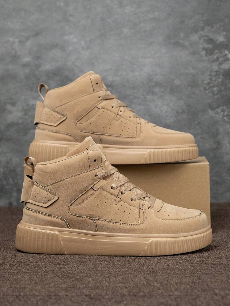 Men's Vintage Patchwork High Top Sneakers Lace Up Solid Color Casual Shoes Comfortable Versatile Outdoor Fashion Couple Sports Wear