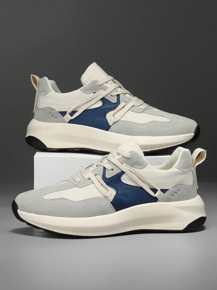 Men's Contrast Color Sports Sneakers Comfortable Versatile Casual Outdoor Lace Up Athletic Shoes Simple Everyday Running Footwear