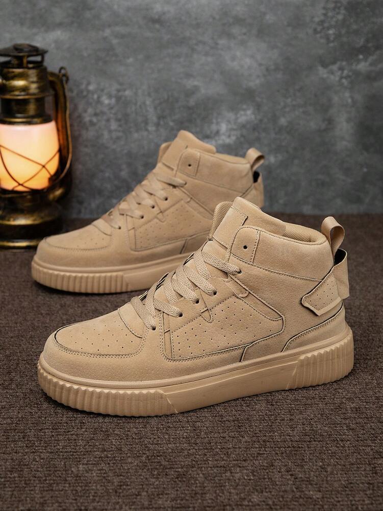 Men's Vintage Patchwork High Top Sneakers Lace Up Solid Color Casual Shoes Comfortable Versatile Outdoor Fashion Couple Sports Wear