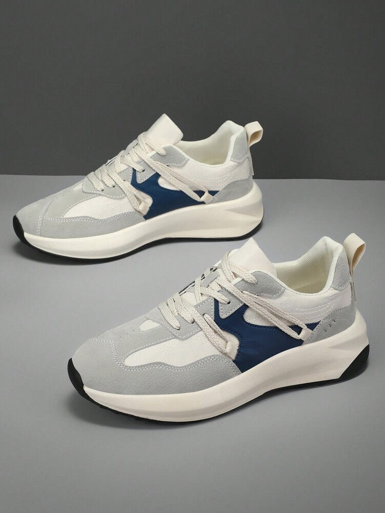Men's Contrast Color Sports Sneakers Comfortable Versatile Casual Outdoor Lace Up Athletic Shoes Simple Everyday Running Footwear