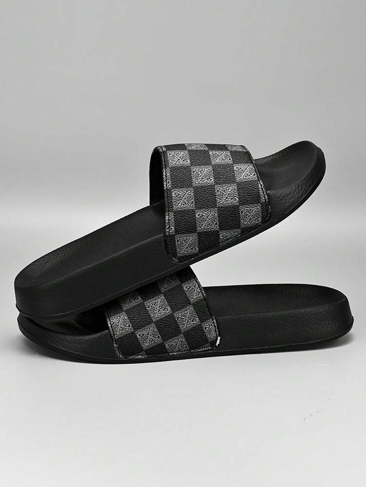 Men's Checkered Casual Slippers Breathable Durable House Shoes Comfortable Home Bathroom Beach Indoor Outdoor Sandals Summer Wear
