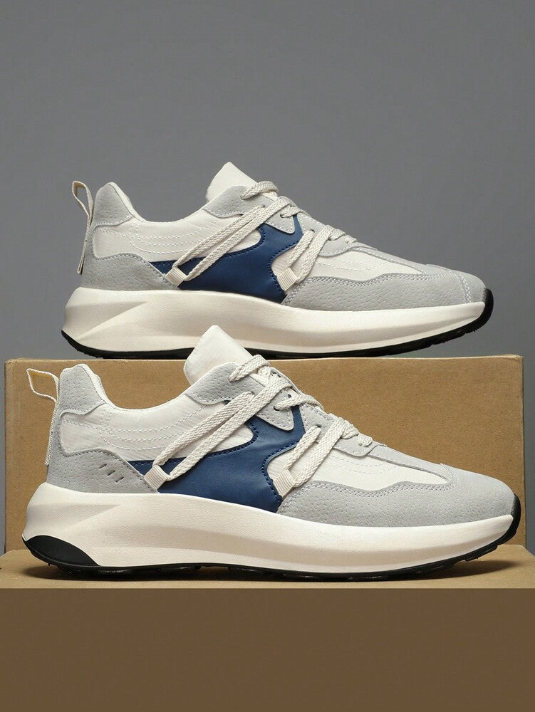 Men's Contrast Color Sports Sneakers Comfortable Versatile Casual Outdoor Lace Up Athletic Shoes Simple Everyday Running Footwear