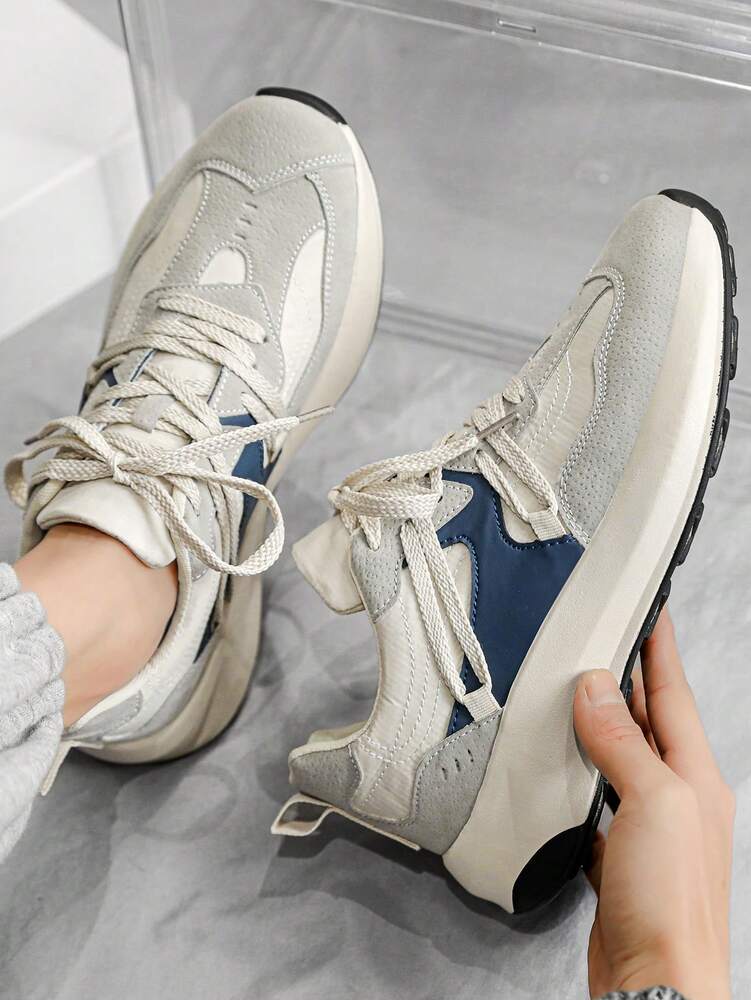 Men's Contrast Color Sports Sneakers Comfortable Versatile Casual Outdoor Lace Up Athletic Shoes Simple Everyday Running Footwear