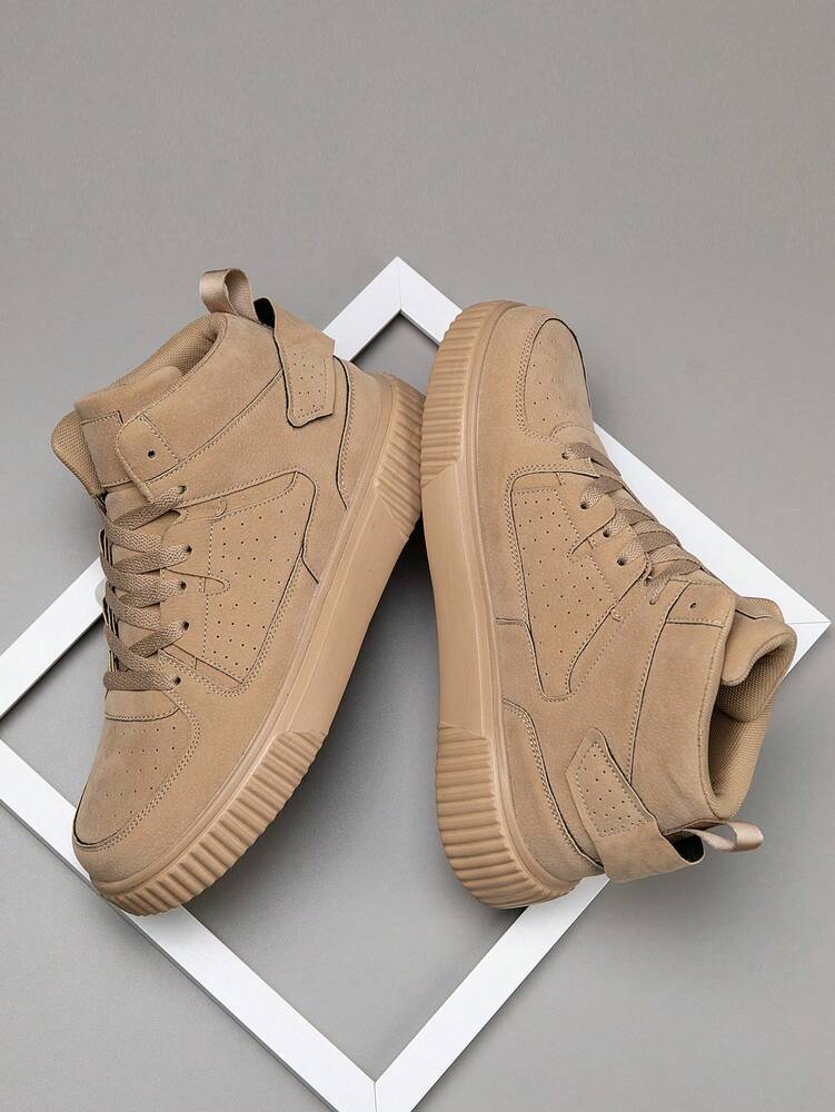 Men's Vintage Patchwork High Top Sneakers Lace Up Solid Color Casual Shoes Comfortable Versatile Outdoor Fashion Couple Sports Wear