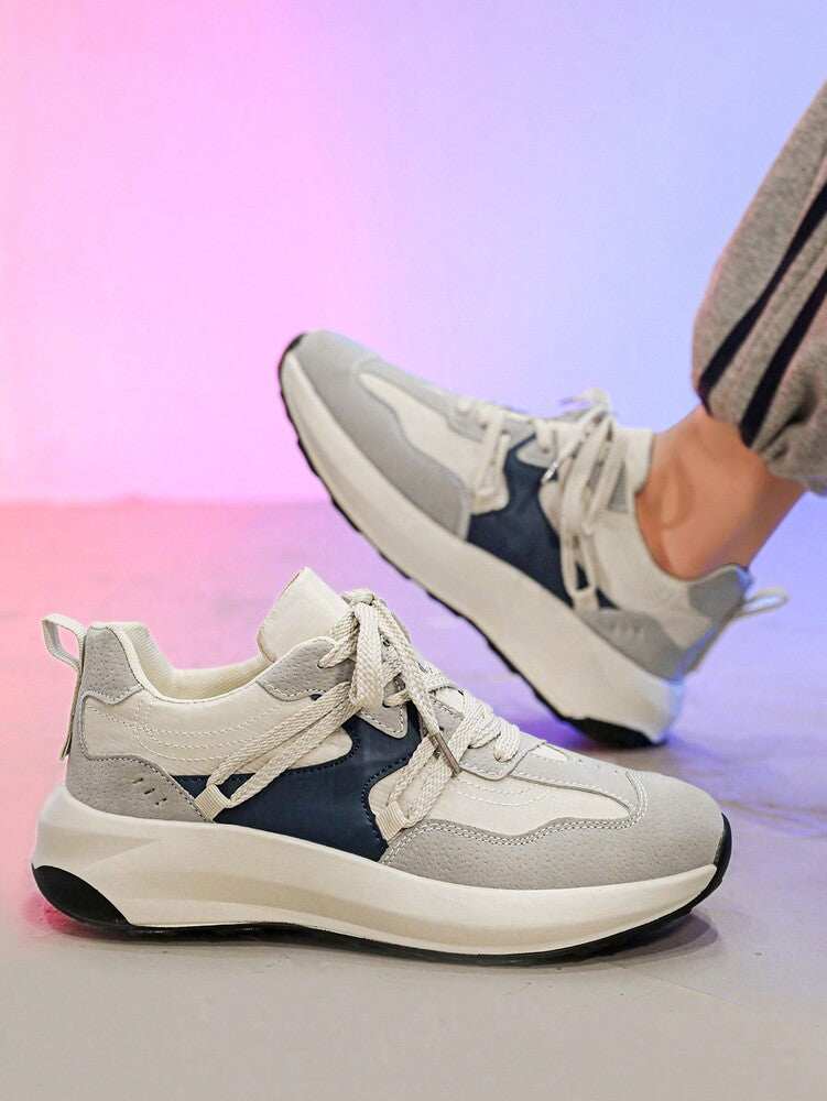 Men's Contrast Color Sports Sneakers Comfortable Versatile Casual Outdoor Lace Up Athletic Shoes Simple Everyday Running Footwear