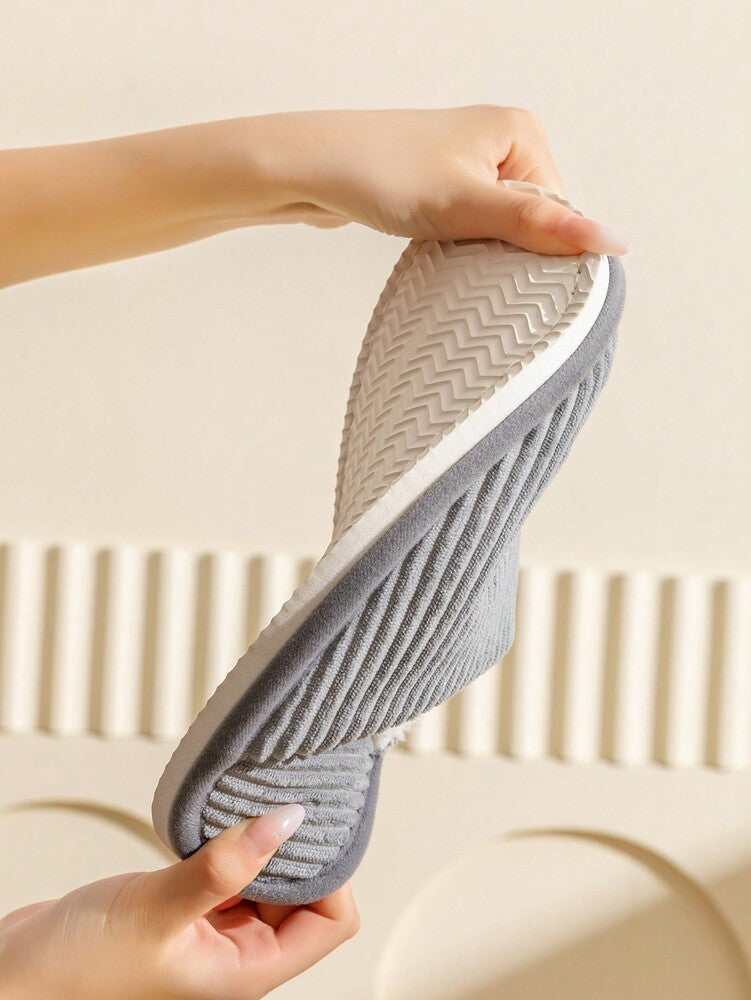 Men's Corduroy Striped Slippers Indoor Bedroom Living Room Couple House Shoes Comfortable Autumn Winter Warm Home Casual Footwear