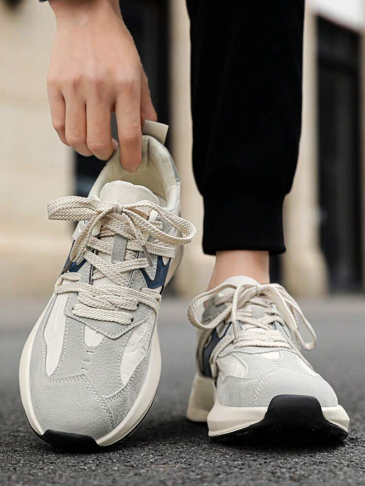 Men's Contrast Color Sports Sneakers Comfortable Versatile Casual Outdoor Lace Up Athletic Shoes Simple Everyday Running Footwear