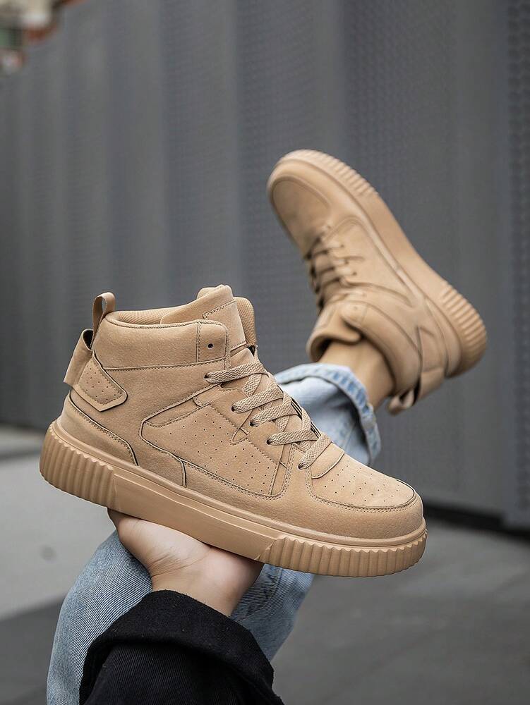Men's Vintage Patchwork High Top Sneakers Lace Up Solid Color Casual Shoes Comfortable Versatile Outdoor Fashion Couple Sports Wear