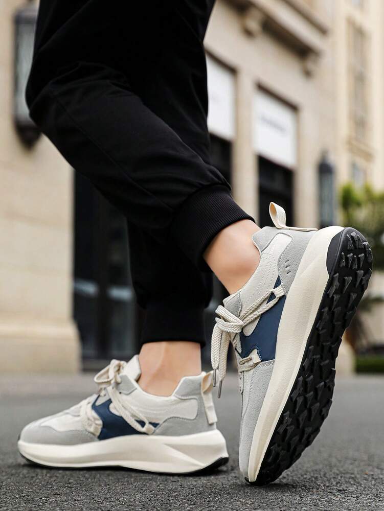 Men's Contrast Color Sports Sneakers Comfortable Versatile Casual Outdoor Lace Up Athletic Shoes Simple Everyday Running Footwear